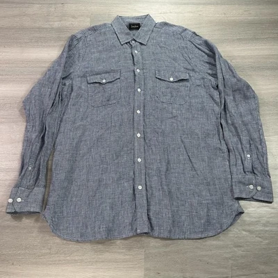 Neiman Marcus Shirt Mens Large Blue 100% Linen Long Sleeve Button Front Casual - Image 1 of 4