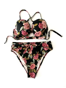 Top de bikini floral con aros acolchado Shade & Shore ajustable 36DD parte inferior grande - Imagen 1 de 15