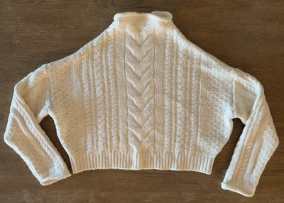 Anthropologie Pilcro Rolled Mock Neck Cable Knit Sweater/Pullover-Ivory White-XS - Image 1 of 4