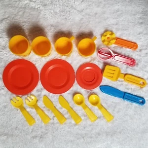 Vintage Fisher Price Dishes Playset 17 Pieces Plates Cups Spoons Pretend Kitchen - Picture 1 of 13