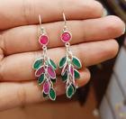 Red Green Color Amazing Bunch Drop Earring For Women in Sterling Silver