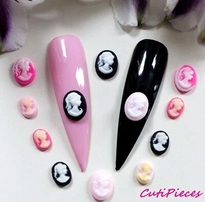 3D Arte en Uñas *Cameo* Kawaii Resina Decoración Arte en Uñas x 10 piezas Rosa/Negro Foto 1 de 4
