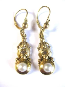 Antique Earrings Gold 585 with Pearl, 0.1oz - Picture 1 of 3