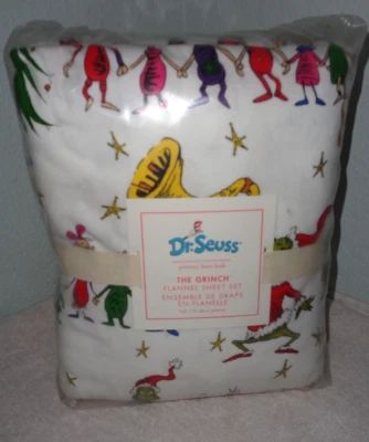 Dr Seuss POTTERY BARN Grinch Who Stole Christmas 4pc Full Flannel Bedding Set #2 - Image 1 of 2