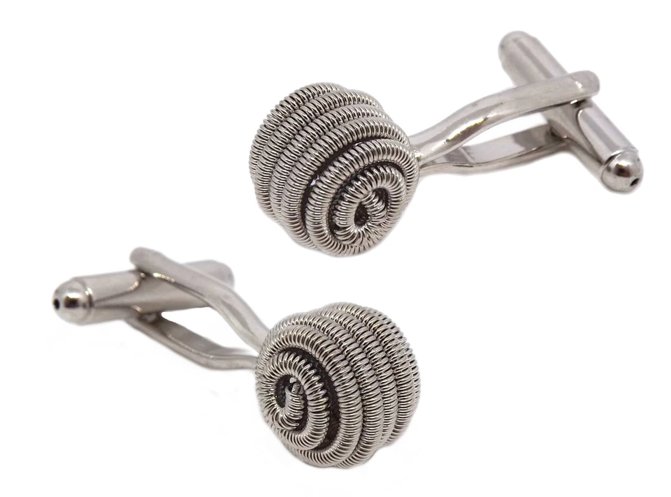 Argento Spirale Molla Nodo da Uomo Matrimonio Regalo Gemelli Da Gemelli Diretta - Immagine 1 di 4