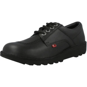 Kickers Kick Lo Black Shoes Leather Uppers Comfort Chunky Sole Brass Eyelets - Picture 1 of 8
