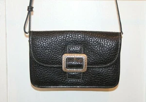 BRIGHTON Black Pebbled Leather Buckle Flap Small Crossbody Bag Purse Organizer - Picture 1 of 12