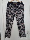 Colorful Floral Print And Black Loose Fit Harem Pants Lounge Trousers Size 16
