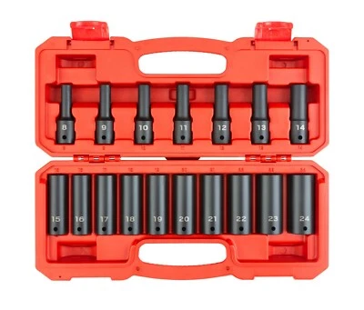 Tekton SID92329 1/2 Inch Drive Deep 6-Point Impact Socket Set, 17-Piece 8-24 mm - Image 1 of 4