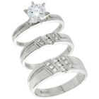 Sterling Silver 1.55ct Simulated Diamond Trio His  Hers Wedding Band Ring Set