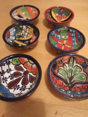 Set of 4 Mexican Talavera Salsa Bowls, Handcrafted in Mexico Multi color Floral