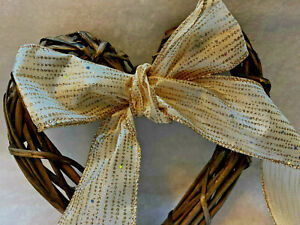 Wired Glitter Stripe Ribbon 63mm Width Cream and Metallic Gold Gift Wrapping