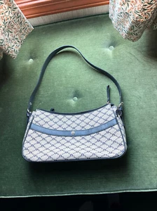 Vintage Etienne Aigner Purse Excellent Condition- Grey Canvas with Navy Leather - Picture 1 of 5