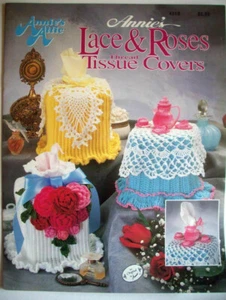 Annie's Attics Lace & Roses Tissuebox covers Crochet pattern tea party floral - Picture 1 of 2