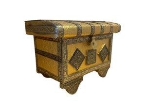 XLarge Antique Rustic Gold Jewellery Box Storage Box - Bangle Rod & Red Velvet - Picture 1 of 6
