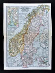 1902 Century Atlas Map - Sweden & Norway - Oslo Stockholm Christiania Bergen - Picture 1 of 3