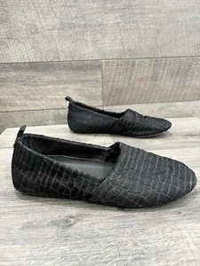 House of Harlow Kye Black Crocodile Flat Round Toe Calf Hair Shoe Women 7 EU 37 - Picture 1 of 9