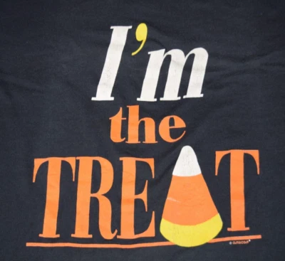 Vintage T-Shirt Halloween Size M/L 80s Candy Corn I am the Treat Single Stitch - Image 1 of 4