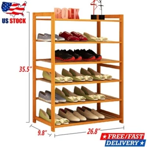 Zapatero organizador de estante de bambú de 6 niveles armario de almacenamiento entrada muebles para el hogar - Imagen 1 de 6