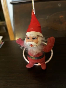 Vintage 5 Inch Tall Flocked Dancing Santa Christmas Ornament - Picture 1 of 7