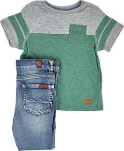 Conjunto de 2 camisetas de mezclilla de algodón azul verde para niños pequeños talla 2T 7 For All Mankind - Imagen 1 de 5