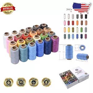 24 Assorted Colors Waxed Polyester Thread - Durable 1mm for Leather Crafting - Picture 1 of 9