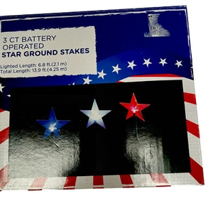 Red White Blue Patriotic Stars Battery Operated 3AAA Stake Set of 3 - Picture 1 of 5