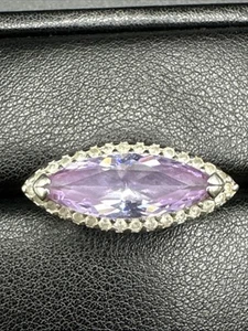 Sterling Silver Horizontal Set Lavender Marquis CZ Ring 925 Size 5.75 R08  - Picture 1 of 6