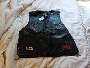 Diamond Plate Buffalo Leather Biker Vest Size 2XL Adjustable Side Straps - Picture 1 of 12