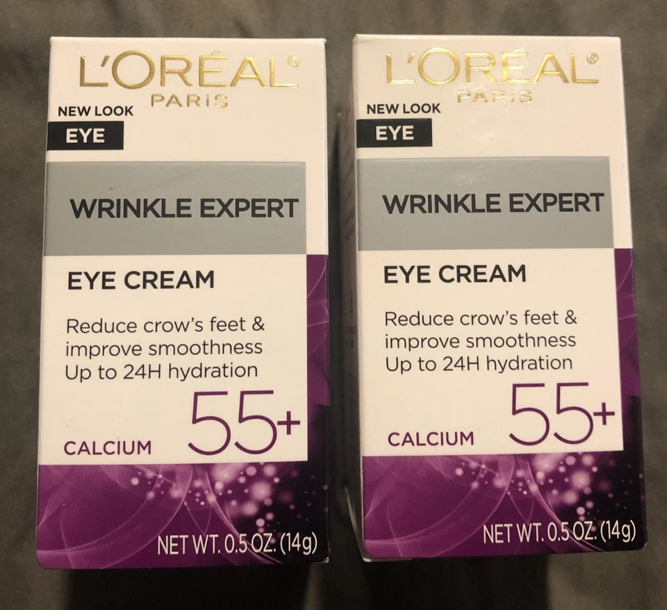 New Lot Of 2 Loreal Wrinkle Expert Eye Cream 55+ Smooth Crows Feet Hydrate 14gx2 - Image 1 of 4