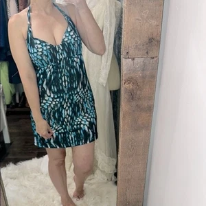 Becca Blue and Black Halter swim Dress side medium - Picture 1 of 5