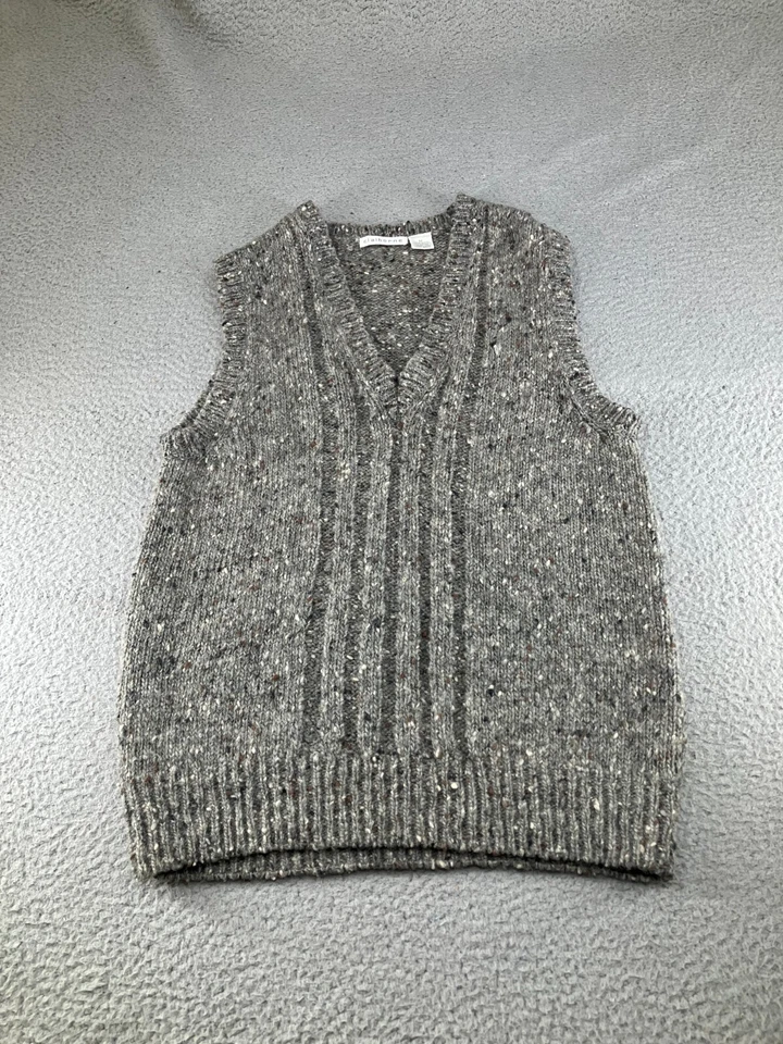 Vintage Claiborne Sweater Vest Mens Medium Gray Wool 90s Grandpa Fleck V Neck - Image 1 of 4