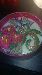 Large Homemade Handpainted Scented Candle With Red & Gold Flower - Picture 1 of 3
