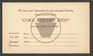 Ca 1937 PC GREENSBURG PA KEYSTONE COKE & HOT IRON FOR FOUNDRY, UNPOSTED - Picture 1 of 1