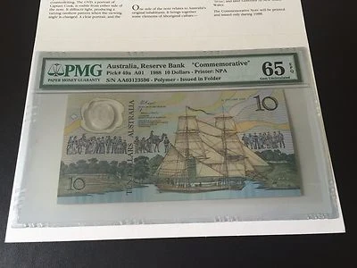 1988 Australia $10 P-49a "BICENTENIAL COMMEMORATIVE" PMG 65 EPQ + FOLDER - Image 1 of 4