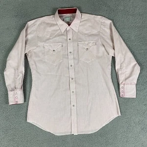 Vintage 70s H BAR C Western Shirt Mens 17/33 White/Red Check Permanent Press USA - Picture 1 of 14