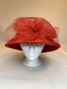 Pretty Red Wool Church / Dress Hat with Beautiful Bow & Satin Kentucky Derby Hat - Picture 1 of 17