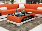 Leather Coffee Table Glass Contemporary Upholstery Modern Orange Elegant Design