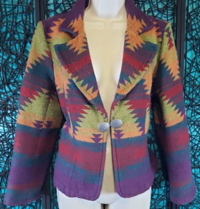 COLDWATER CREEK AZTEC BLAZER JACKET WOMENS 6 PETITE CONCHO WESTERN COWBOY CHIC - Picture 1 of 15