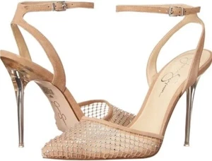 Jessica Simpson JS-PIRRIE ALMOND/CLEAR BLING MESH STRAP HEELS SIZE 7 1/2M 7.5 - Picture 1 of 4