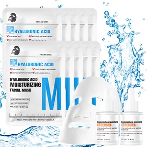 10pcs Essence Face Mask Sheets Facial Mask Sheet & 2x 30ml Hyaluronic Acid Serum - Picture 1 of 13