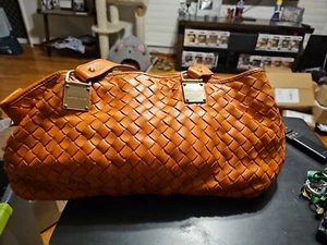 Michael Kors Leather Basket Weave Handbag Orange - Picture 1 of 6