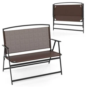 2-person Patio Outdoor Garden Bench Chair Loveseat With Backrest and Armrests - Picture 1 of 9