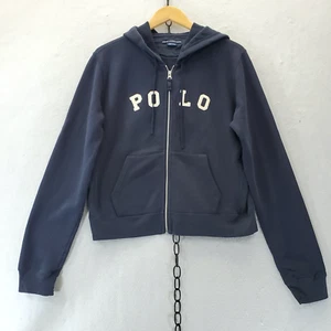 Vintage Y2K Ralph Lauren Sport 100% Cotton POLO Spellout Women's Zip Hoodie Sz L - Picture 1 of 8