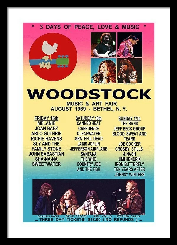 1969 RARE WOODSTOCK Framed Poster Art One of a Kind (FREE SHIPPING) - Image 1 of 1