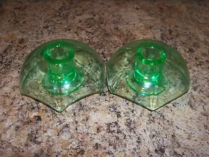 Green Depression Glass Candle Holders-Art Deco Glow - Picture 1 of 3