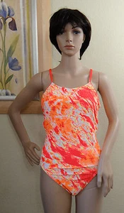 NWT NIKE orange Women's Acid Wash Cut Out Tank 1-Piece Swimsuit,6/32 or 12/38 - Picture 1 of 2