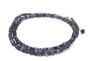 3-5MM Natural Blue Iolite Faceted Rondell Healing Gemstone Beaded Necklace - Picture 1 of 5