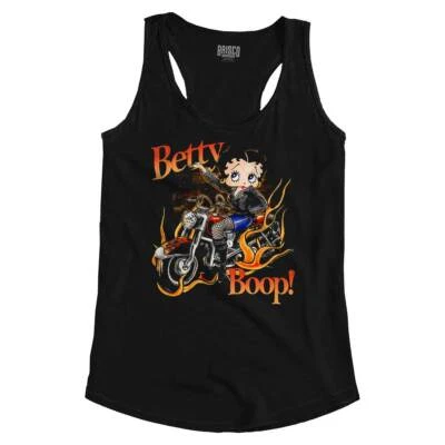 Camisetas sin mangas de motociclista Betty Boop flameante de dibujos animados para mujer espalda corredora Foto 1 de 4