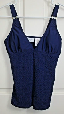 Nuevo con etiquetas Camiseta Tankini Jaclyn Smith Azul Para Mujer Talla 6 Dividido Encaje Acento Acolchado 30988 Foto 1 de 4